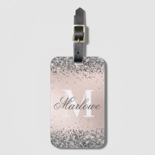 Étiquette À Bagage Parties scintillant d'argent rose pâle Monogramme