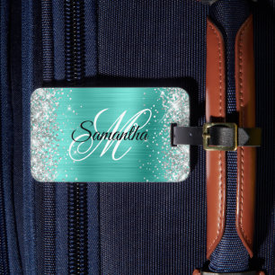 Étiquette À Bagage Parties scintillant d'argent Turquoise Foil Fancy