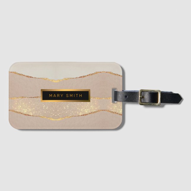 Étiquette À Bagage Parties scintillant de Personnaliser de luxe Rose  (Devant Horizontal)
