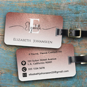 Étiquette À Bagage Parties scintillant d'or Rose féminine blanc Monog