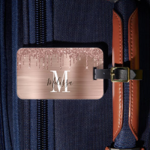 Étiquette À Bagage Parties scintillant d'or Rose monogramme en métal