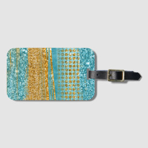 Étiquette À Bagage Parties scintillant d'or Turquoise Élégant Chic