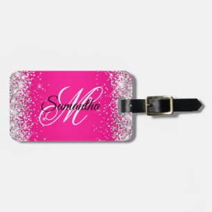 Étiquette À Bagage Parties scintillant en argent rose chaud élégant M