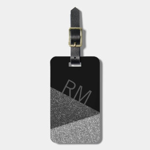 Étiquette À Bagage Parties scintillant en noir et argent Monogramme m