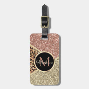 Étiquette À Bagage Parties scintillant en or Rose rayé Leopard Monogr