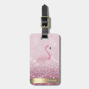 Étiquette À Bagage Parties scintillant Flamant rose rose moderne Boke