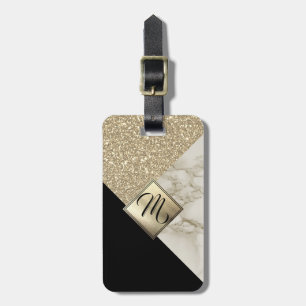 Étiquette À Bagage Parties scintillant Monogramme Gold, noir et marbr