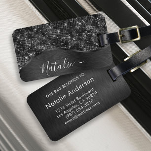Étiquette À Bagage Parties scintillant noire métallique personnalisée