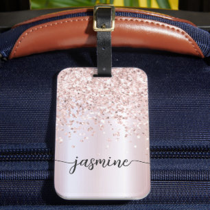 Étiquette À Bagage Parties scintillant or Rose métal filaire Monogram