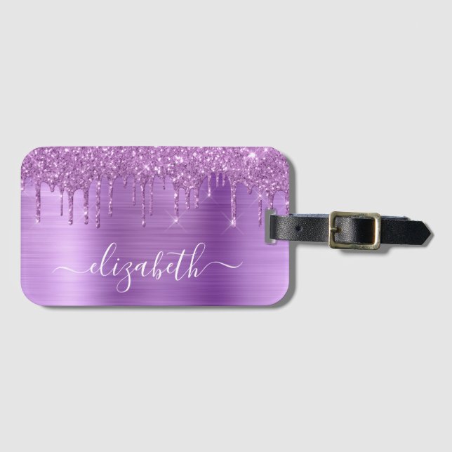 Étiquette À Bagage Parties scintillant Purple Drives Monogrammé (Devant Horizontal)