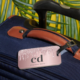 Étiquette À Bagage Parties scintillant rose vierge gouttes monogramme