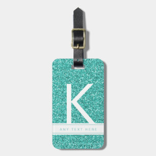 Étiquette À Bagage Parties scintillant Turquoise Aqua Monogramme mode