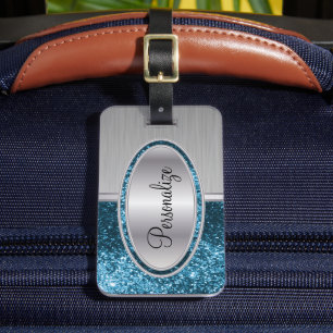 Étiquette À Bagage Parties scintillant turquoise et pinceau métalliqu