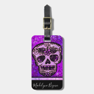 Étiquette À Bagage Parties scintillant violette Élégant crâne noir Mo