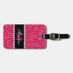 Étiquette À Bagage Parties scintillantes roses, personnalisées avec