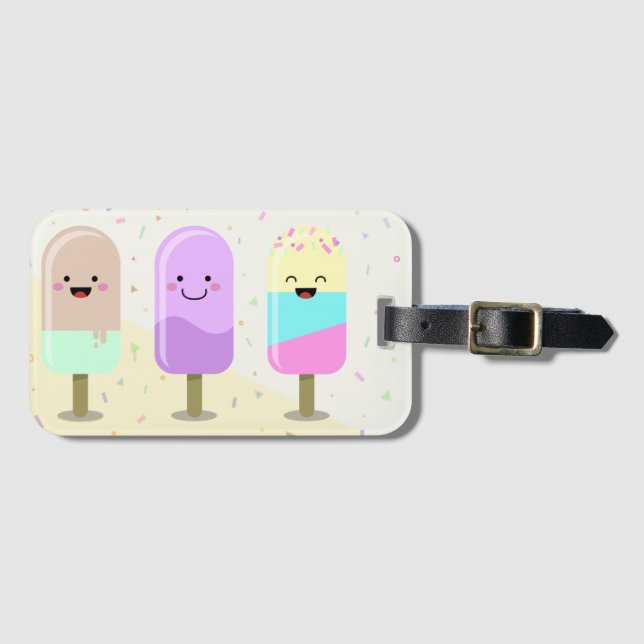 Étiquette À Bagage Pastel Chibi Ice Lollies mignonette Personnalisé (Devant Horizontal)