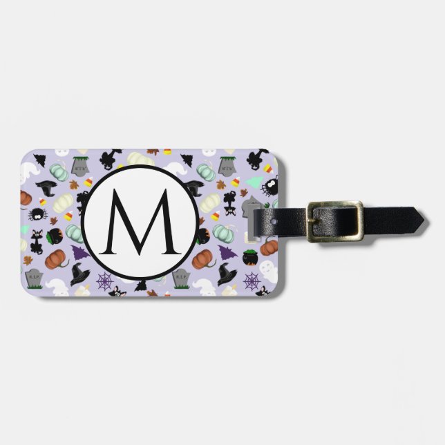 Étiquette À Bagage Pastel Halloween Monogrammé (Devant horizontal)