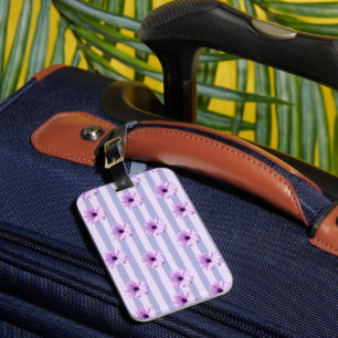 Étiquette À Bagage Pastel rayures motif avec marguerites