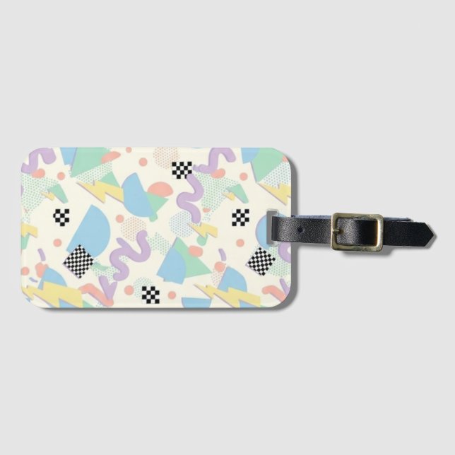 Étiquette À Bagage Pastel Retro Memphis Pattern Swirls (Devant Horizontal)