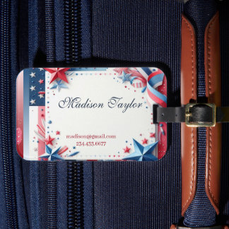 Étiquette À Bagage Pastel Stars & Stripes Rouge Bleu Moderne Minimali