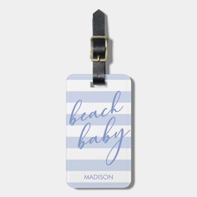 Étiquette À Bagage Pastel Stripes Beach Baby (Devant Vertical)