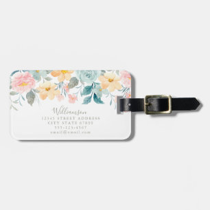 Étiquette À Bagage Pastel Turquoise rose Aquarelle Floral Personnalis