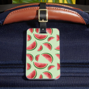 Étiquette À Bagage Pastèque Motif De Fruit D'été Sur Fond Vert 