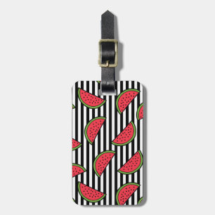 Étiquette À Bagage Pastèque sur le motif noir et blanc de rayures