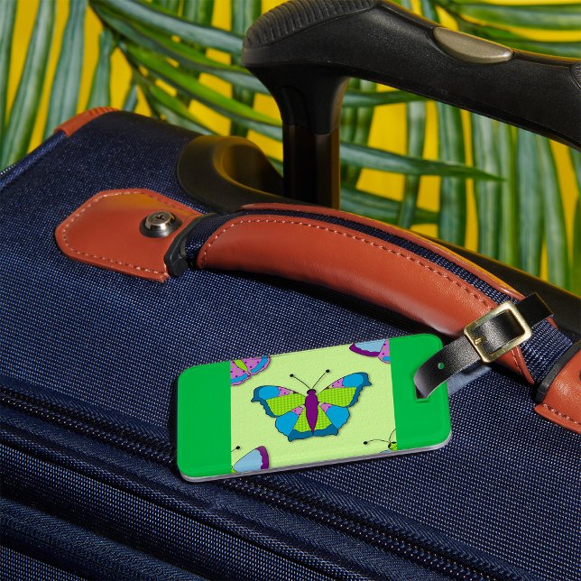 Étiquette À Bagage Patchwork Butterfly Pattern on Green (Créateur téléchargé)