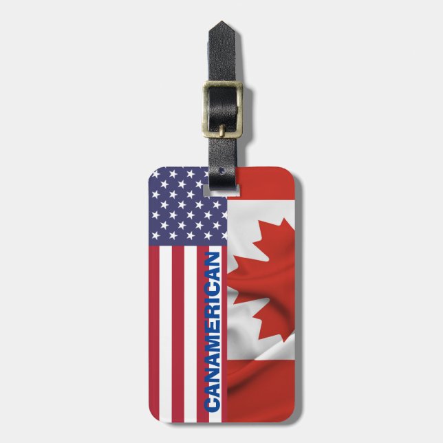 Étiquette À Bagage Patriotique, drapeau canadien américain, 4e juille (Devant Vertical)