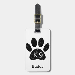 Étiquette À Bagage Paw Chien en Perdu Grunge K-9