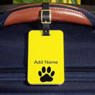 Étiquette À Bagage Pawprint chien brillant jaune