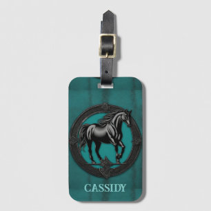 Étiquette À Bagage Pays de l'Ouest équestre Turquoise Cheval noir