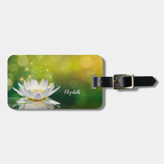 Étiquette À Bagage Paysage de fleurs de lotus blanc, zen (Devant horizontal)