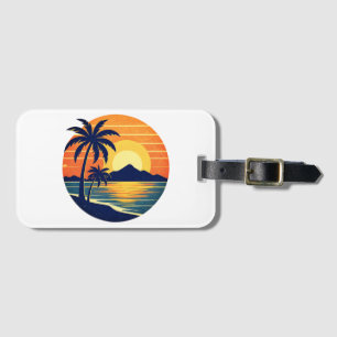 Étiquette À Bagage Paysage tropical lumineux rétro personnalisable