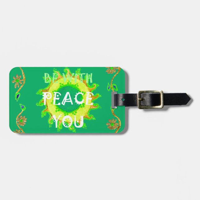 Étiquette À Bagage Peace Be With You : Inspirant Vert et Jaune (Devant horizontal)