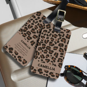 Étiquette À Bagage Peau léopard animal moderne foncé Brown