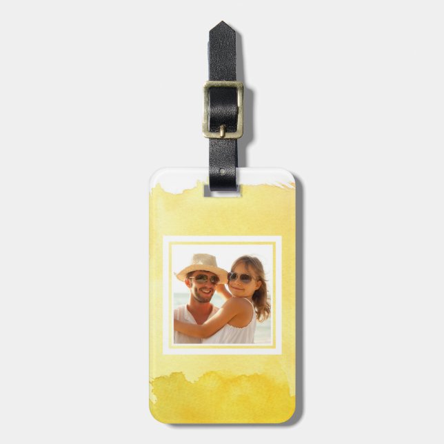 Étiquette À Bagage Peinture à aquarelle jaune| Ajouter votre nom (Devant Vertical)