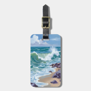 Étiquette À Bagage Peinture aquarelle des vagues de l'océan bleu