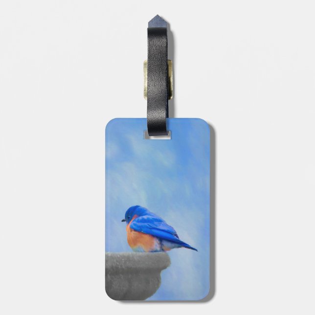 Étiquette À Bagage Peinture Bluebird - Art original pour oiseaux (Dos Vertical)
