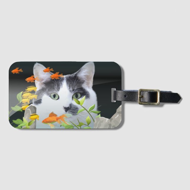 Étiquette À Bagage Peinture de chat personnalisée dans un réservoir d (Devant Horizontal)
