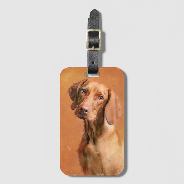 Étiquette À Bagage Peinture de Chien de Vizsla en Hongrie (Devant Vertical)