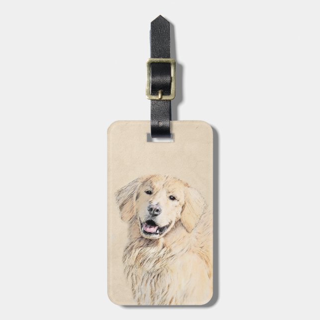 Étiquette À Bagage Peinture de Golden Retriever - Beau art original d (Devant Vertical)