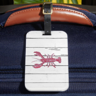 Étiquette À Bagage Peinture de homard nautique rustique côtier