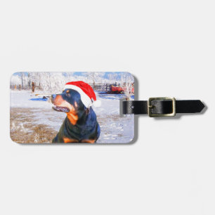 Étiquette À Bagage Peinture de Noël de chien Rottweiler