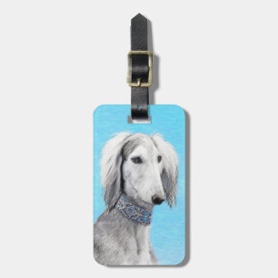 Étiquette À Bagage Peinture de Saluki (Argent) - Joli art original de