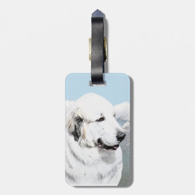 Étiquette À Bagage Peinture des Pyrénées - Art original du chien (Dos Vertical)