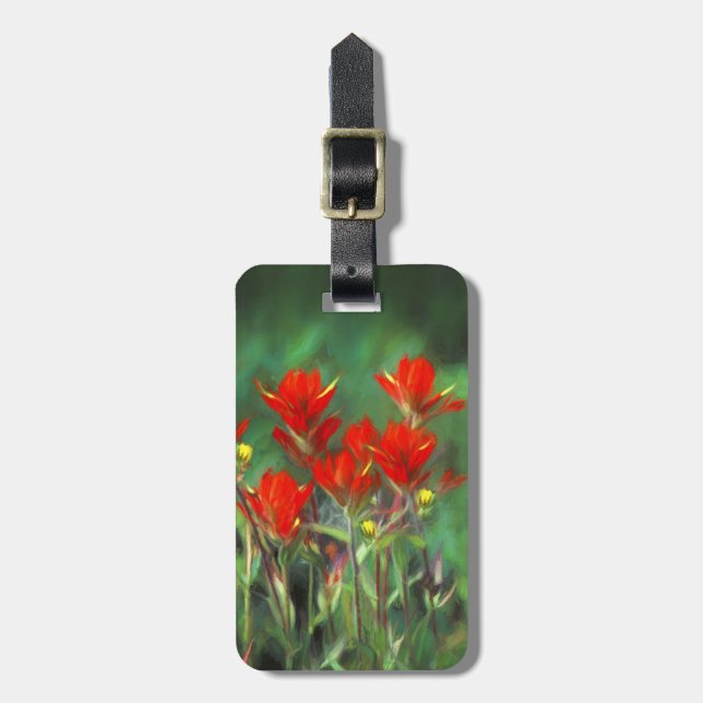Étiquette À Bagage Peinture indienne de pinceau - Art Fleur original (Devant Vertical)
