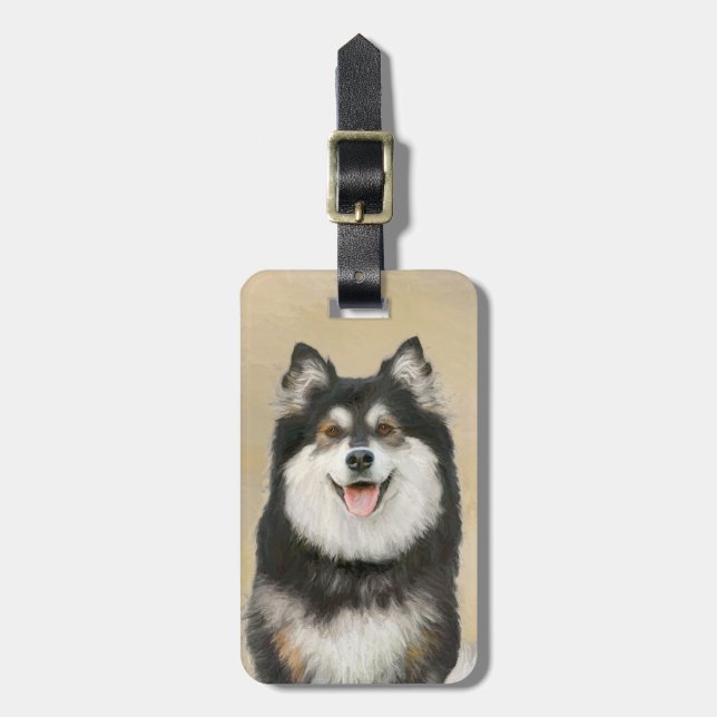 Étiquette À Bagage Peinture Lapphund Finlandaise - Joli art original  (Devant Vertical)