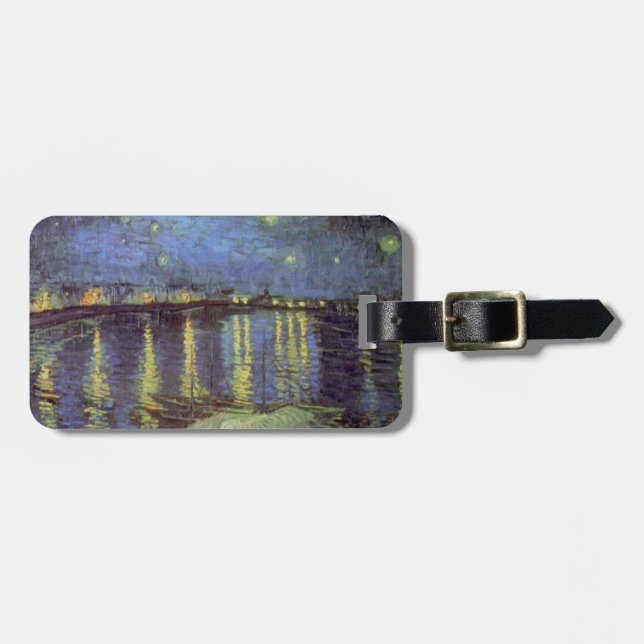 Étiquette À Bagage Peinture nocturne étoilée de Van Gogh (Devant horizontal)